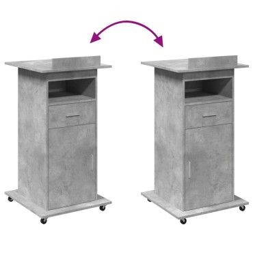 vidaXL Αναλόγιο με Ροδάκια & Συρτάρι Γκρι Σκυρ. 55x55x107cm Επεξ. Ξύλο 1 τεμ.