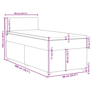 vidaXL Κρεβάτι Boxspring με Στρώμα Σκούρο Γκρι 90x200 εκ. Υφασμάτινο