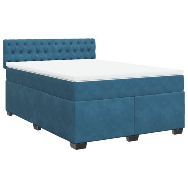 vidaXL Κρεβάτι Boxspring με Στρώμα Σκούρο Μπλε 140x190 εκ. Βελούδινο