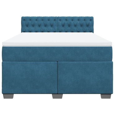 vidaXL Κρεβάτι Boxspring με Στρώμα Σκούρο Μπλε 140x190 εκ. Βελούδινο