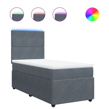 vidaXL Κρεβάτι Boxspring με Στρώμα Σκούρο Γκρι 90x200 εκ. Βελούδινο