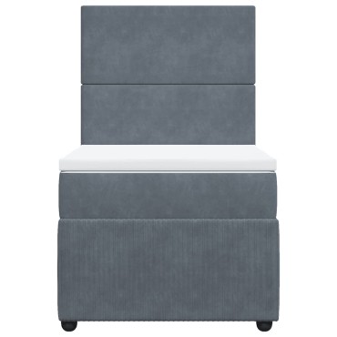 vidaXL Κρεβάτι Boxspring με Στρώμα Σκούρο Γκρι 90x200 εκ. Βελούδινο