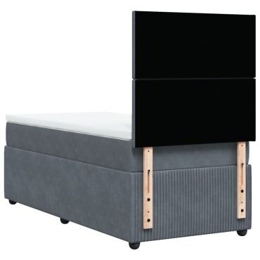 vidaXL Κρεβάτι Boxspring με Στρώμα Σκούρο Γκρι 90x200 εκ. Βελούδινο