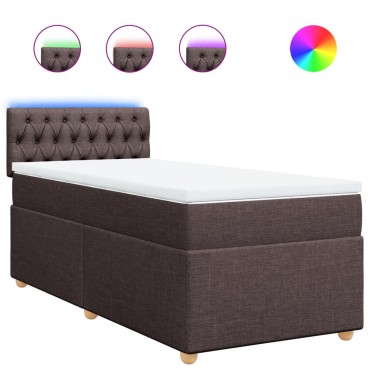 vidaXL Κρεβάτι Boxspring με Στρώμα Σκούρο Καφέ 90x190 εκ. Υφασμάτινο