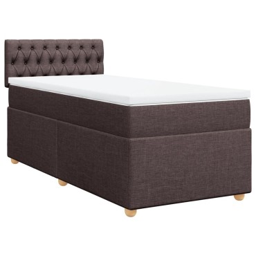 vidaXL Κρεβάτι Boxspring με Στρώμα Σκούρο Καφέ 90x190 εκ. Υφασμάτινο