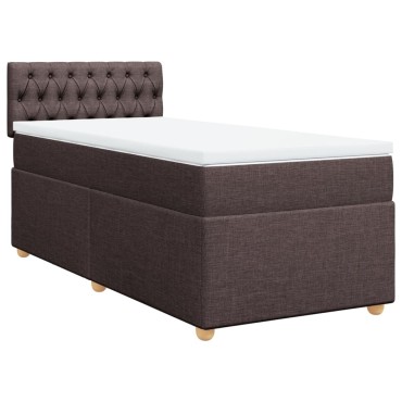 vidaXL Κρεβάτι Boxspring με Στρώμα Σκούρο Καφέ 90x190 εκ. Υφασμάτινο