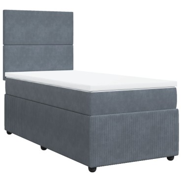 vidaXL Κρεβάτι Boxspring με Στρώμα Σκούρο Γκρι 90x200 εκ. Βελούδινο