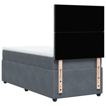 vidaXL Κρεβάτι Boxspring με Στρώμα Σκούρο Γκρι 90x200 εκ. Βελούδινο