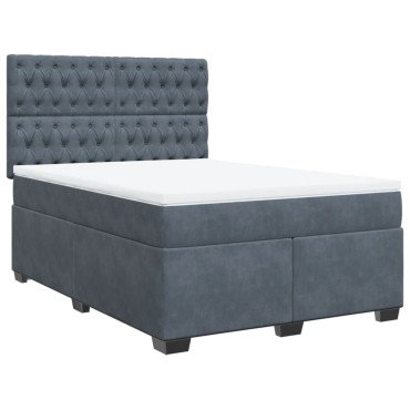 vidaXL Κρεβάτι Boxspring με Στρώμα Σκούρο Γκρι 140x190 εκ. Βελούδινο