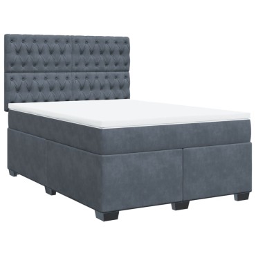 vidaXL Κρεβάτι Boxspring με Στρώμα Σκούρο Γκρι 140x190 εκ. Βελούδινο