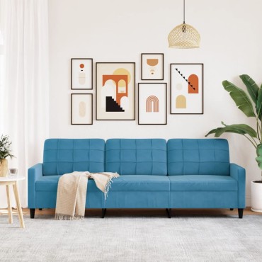 vidaXL Καναπές Τριθέσιος Μπλε Βελούδινος 226x77x80cm 1 τεμ.