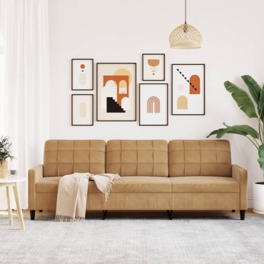 vidaXL Καναπές Τριθέσιος Καφέ Βελούδινος 226x77x80cm 1 τεμ.