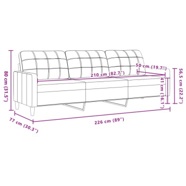 vidaXL Καναπές Τριθέσιος Καφέ Βελούδινος 226x77x80cm 1 τεμ.