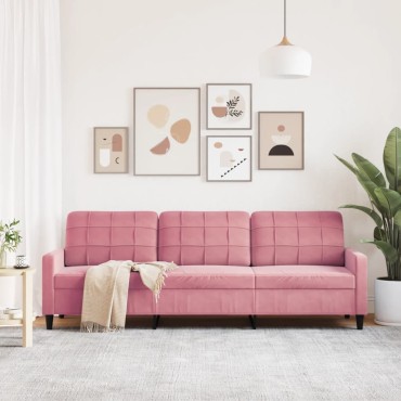 vidaXL Καναπές Τριθέσιος Ροζ Βελούδινος 226x77x80cm 1 τεμ.