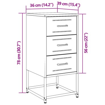 vidaXL Κομοδίνο Λευκό 36x39x78cm από Χάλυβα 1 τεμ.