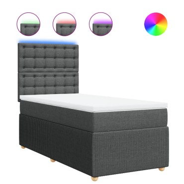 vidaXL Κρεβάτι Boxspring με Στρώμα Σκούρο Γκρι 90x190 εκ. Υφασμάτινο