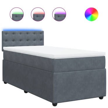 vidaXL Κρεβάτι Boxspring με Στρώμα Σκούρο Γκρι 90x200 εκ. Βελούδινο