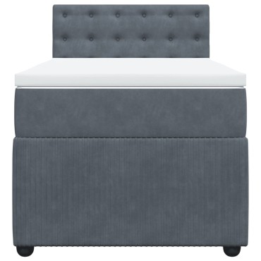 vidaXL Κρεβάτι Boxspring με Στρώμα Σκούρο Γκρι 90x200 εκ. Βελούδινο