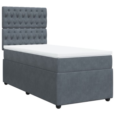 vidaXL Κρεβάτι Boxspring με Στρώμα Σκούρο Γκρι 90x200 εκ. Βελούδινο