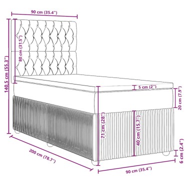 vidaXL Κρεβάτι Boxspring με Στρώμα Σκούρο Γκρι 90x200 εκ. Βελούδινο