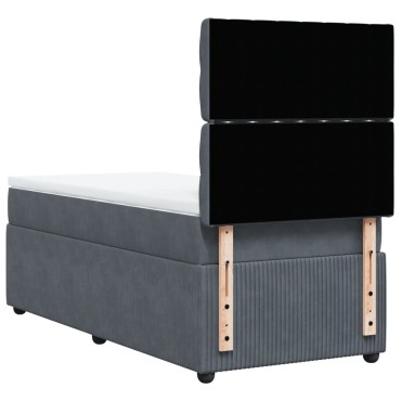 vidaXL Κρεβάτι Boxspring με Στρώμα Σκούρο Γκρι 90x200 εκ. Βελούδινο