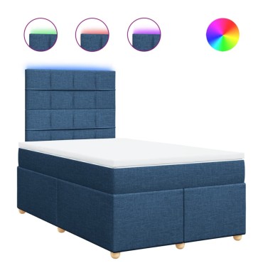 vidaXL Κρεβάτι Boxspring με Στρώμα Μπλε 120x200 εκ. Υφασμάτινο