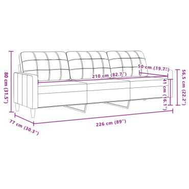 vidaXL Καναπές Τριθέσιος Μαύρος Υφασμάτινος 226x77x80cm 1 τεμ.