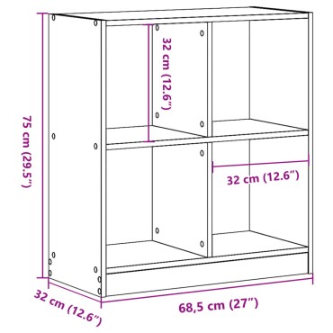 vidaXL Βιβλιοθήκη Όψη Παλαιού Ξύλου 68,5x32x75cm Επεξεργασμένο Ξύλο 1 τεμ.