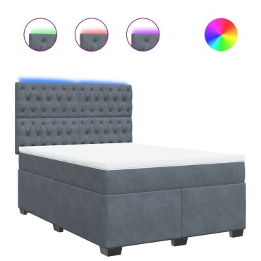 vidaXL Κρεβάτι Boxspring με Στρώμα Σκούρο Γκρι 140x190 εκ. Βελούδινο