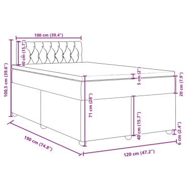 vidaXL Κρεβάτι Boxspring με Στρώμα Σκούρο Γκρι 120x190 εκ Υφασμάτινο