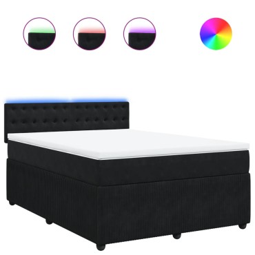 vidaXL Κρεβάτι Boxspring με Στρώμα Μαύρο 140x200cm Βελούδινο 1 τεμ. - Διπλό