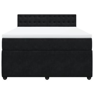 vidaXL Κρεβάτι Boxspring με Στρώμα Μαύρο 140x200cm Βελούδινο 1 τεμ. - Διπλό