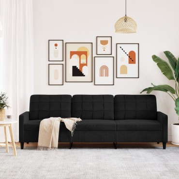 vidaXL Καναπές Τριθέσιος Μαύρος Βελούδινος 226x77x80cm 1 τεμ.