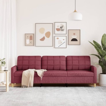 vidaXL Καναπές Τριθέσιος Μπορντό Υφασμάτινος 226x77x80cm 1 τεμ.