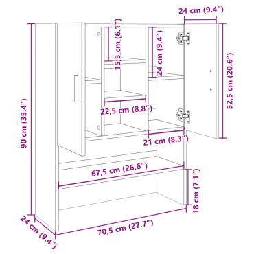 vidaXL Ντουλάπι Πλυντηρίου Sonoma Δρυς 70,5 x 24 x 90 εκ.