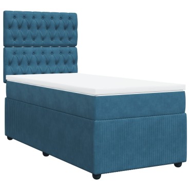 vidaXL Κρεβάτι Boxspring με Στρώμα Σκούρο Μπλε 90x190 εκ. Βελούδινο