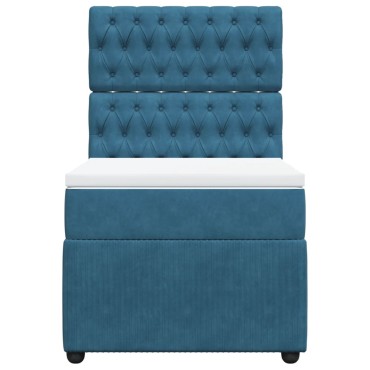 vidaXL Κρεβάτι Boxspring με Στρώμα Σκούρο Μπλε 90x190 εκ. Βελούδινο