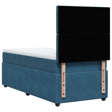 vidaXL Κρεβάτι Boxspring με Στρώμα Σκούρο Μπλε 90x190 εκ. Βελούδινο