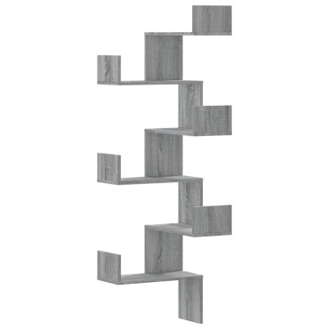 vidaXL Γωνιακή Ραφιέρα Τοίχου Γκρι Sonoma 45x45x147cm Επεξ. Ξύλο 1 τεμ.