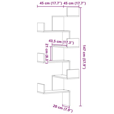 vidaXL Γωνιακή Ραφιέρα Τοίχου Γκρι Sonoma 45x45x147cm Επεξ. Ξύλο 1 τεμ.