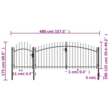 vidaXL Καγκελόπορτα Μαύρη 1,75 x 4 μ. Ατσάλινη
