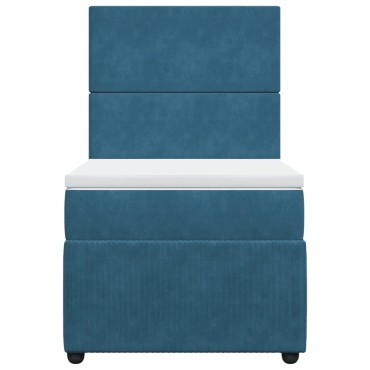 vidaXL Κρεβάτι Boxspring με Στρώμα Σκούρο Μπλε 100x200 εκ. Βελούδινο