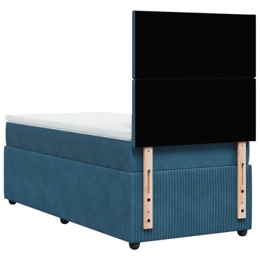 vidaXL Κρεβάτι Boxspring με Στρώμα Σκούρο Μπλε 100x200 εκ. Βελούδινο