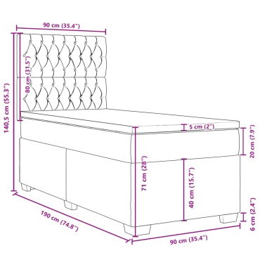 vidaXL Κρεβάτι Boxspring με Στρώμα Σκούρο Πράσινο 90x190 εκ. Βελούδινο