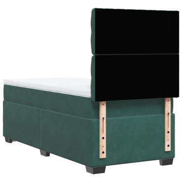 vidaXL Κρεβάτι Boxspring με Στρώμα Σκούρο Πράσινο 90x190 εκ. Βελούδινο