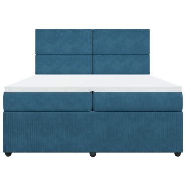 vidaXL Κρεβάτι Boxspring με Στρώμα Σκούρο Μπλε 200x200 εκ. Βελούδινο