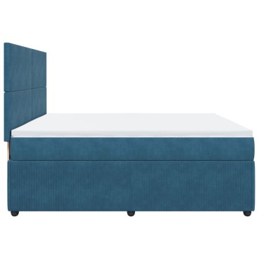 vidaXL Κρεβάτι Boxspring με Στρώμα Σκούρο Μπλε 200x200 εκ. Βελούδινο