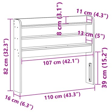 vidaXL Κεφαλάρι με Ράφια από Μασίφ Ξύλο Πεύκου 110x16x82cm 1 τεμ.