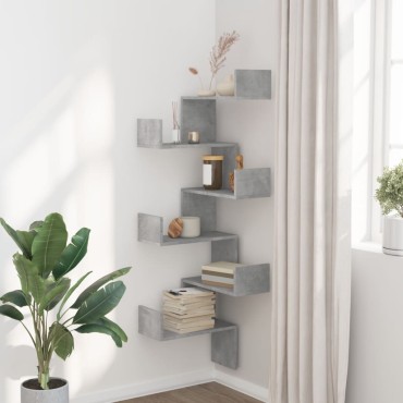 vidaXL Γωνιακή Ραφιέρα Τοίχου Γκρι Σκυρ. 45x45x147cm Επεξ. Ξύλο 1 τεμ.