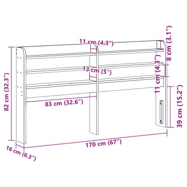 vidaXL Κεφαλάρι με Ράφια από Μασίφ Ξύλο Πεύκου 170x16x82cm 1 τεμ.